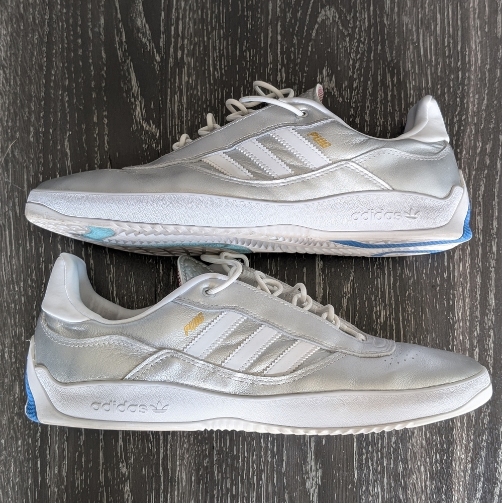 adidas Puig, size 12M US, silver metallic/cloud white/scarlett